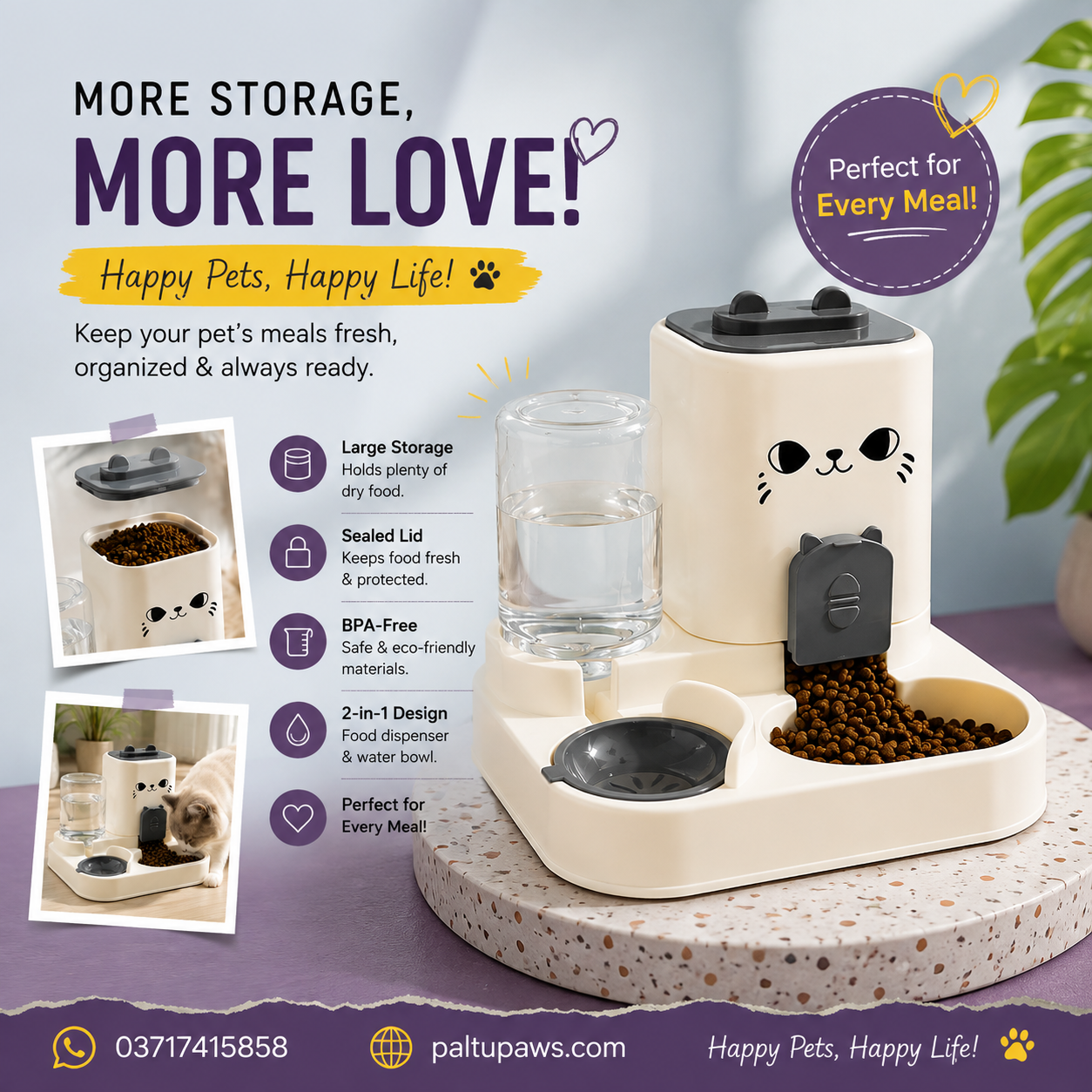 Cat Food & Water Dispenser
