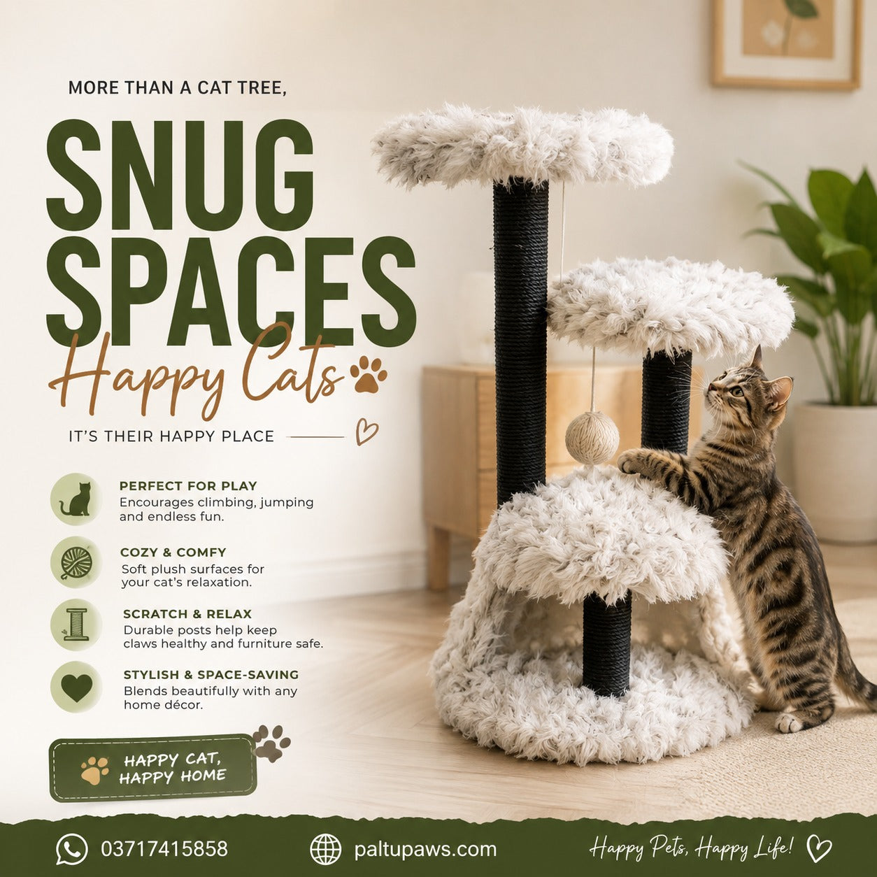 Premium Triple Round Top Scratching Post